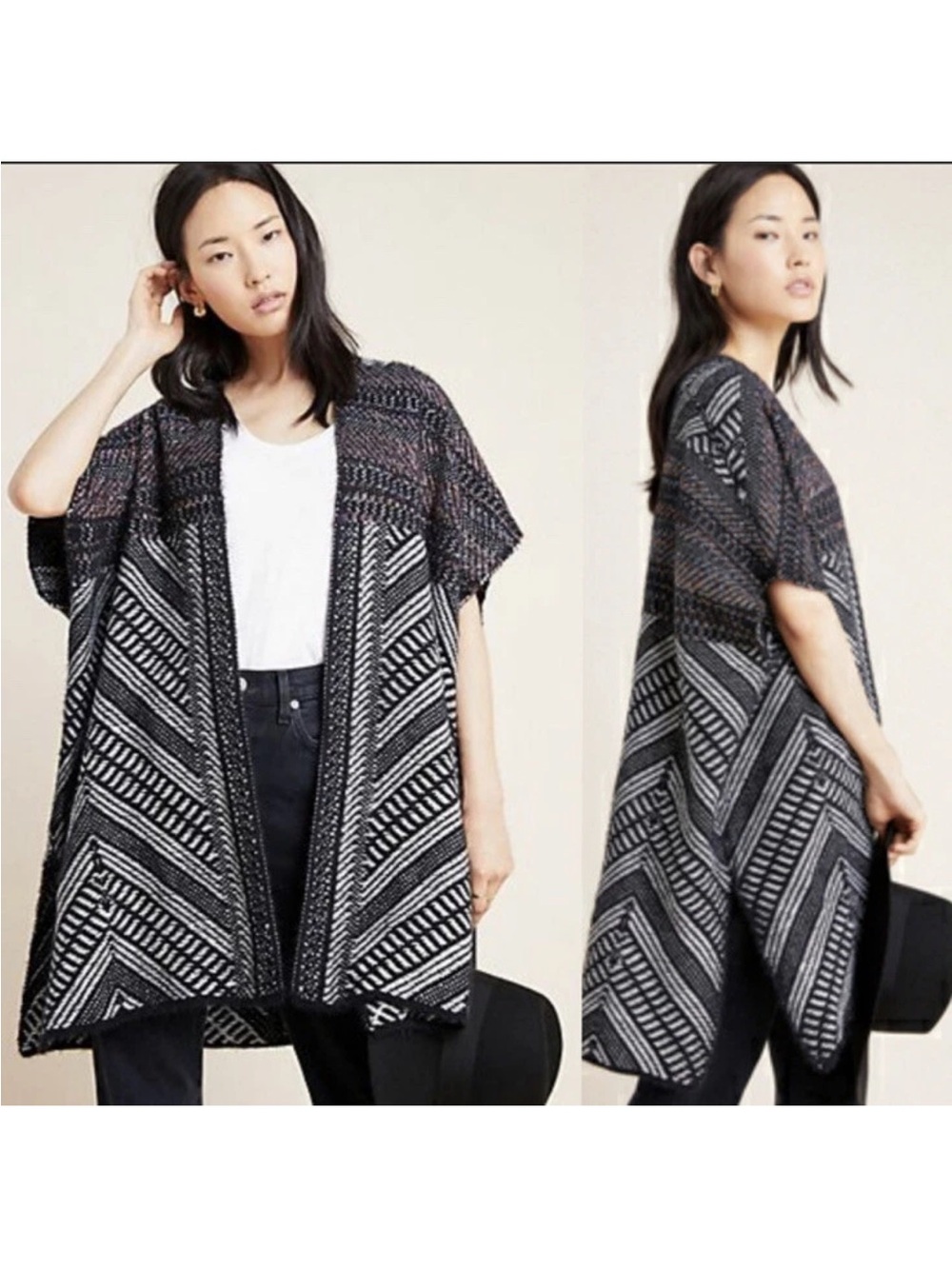 NWT Anthropologie Molly Bracken Sally Geo Open Front Cardigan Sweater Poncho M/L